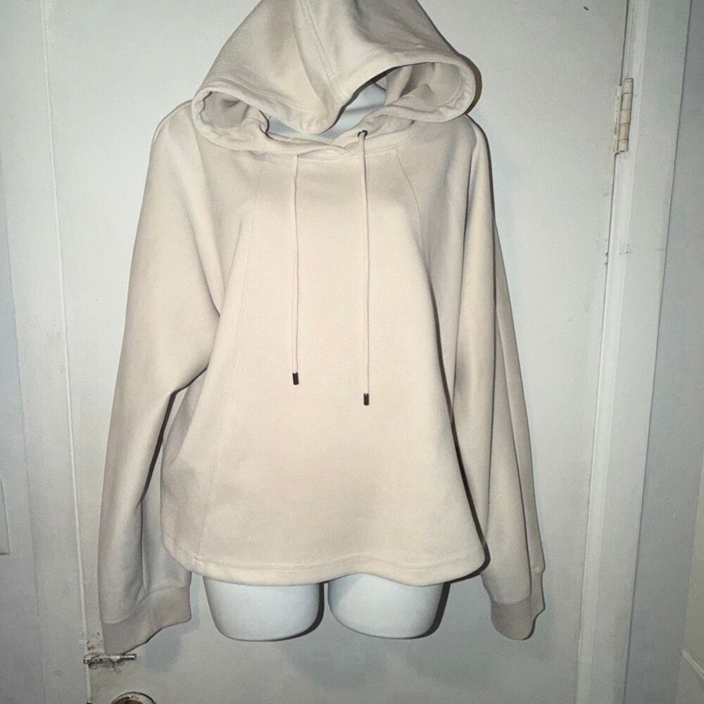 T TAHARI Cream Faux Suede Cropped Hoodie-XL